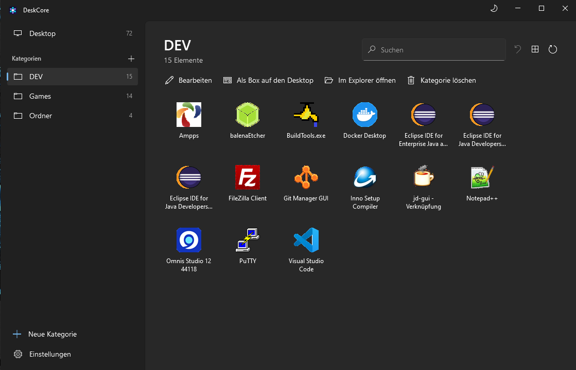 Eine Kategorie in DeskCore